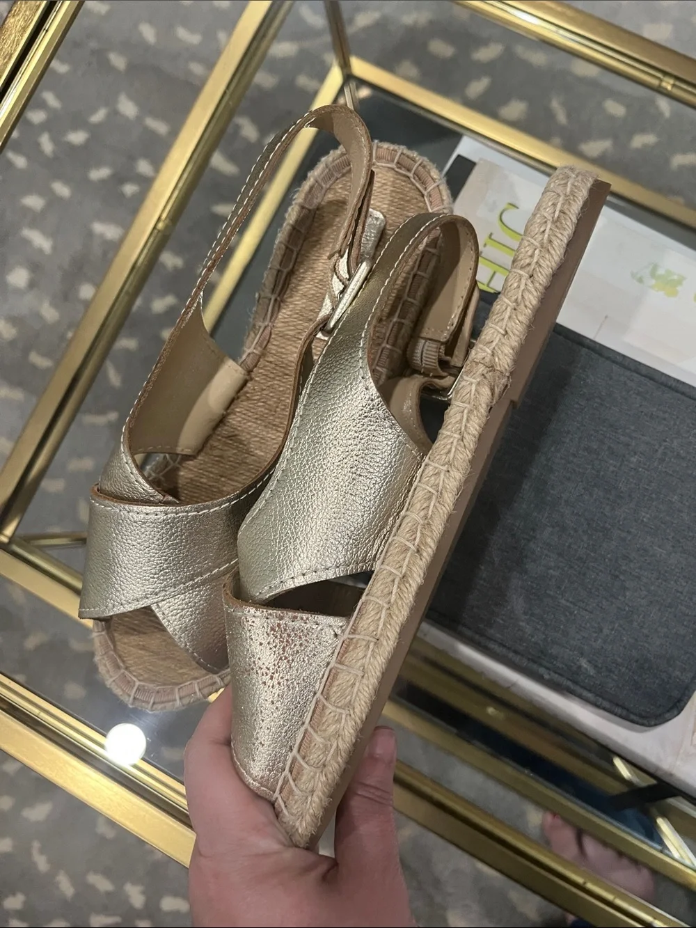 Pour La Victoire Metallic Gold Women's Slingback Espadrille Sandals
